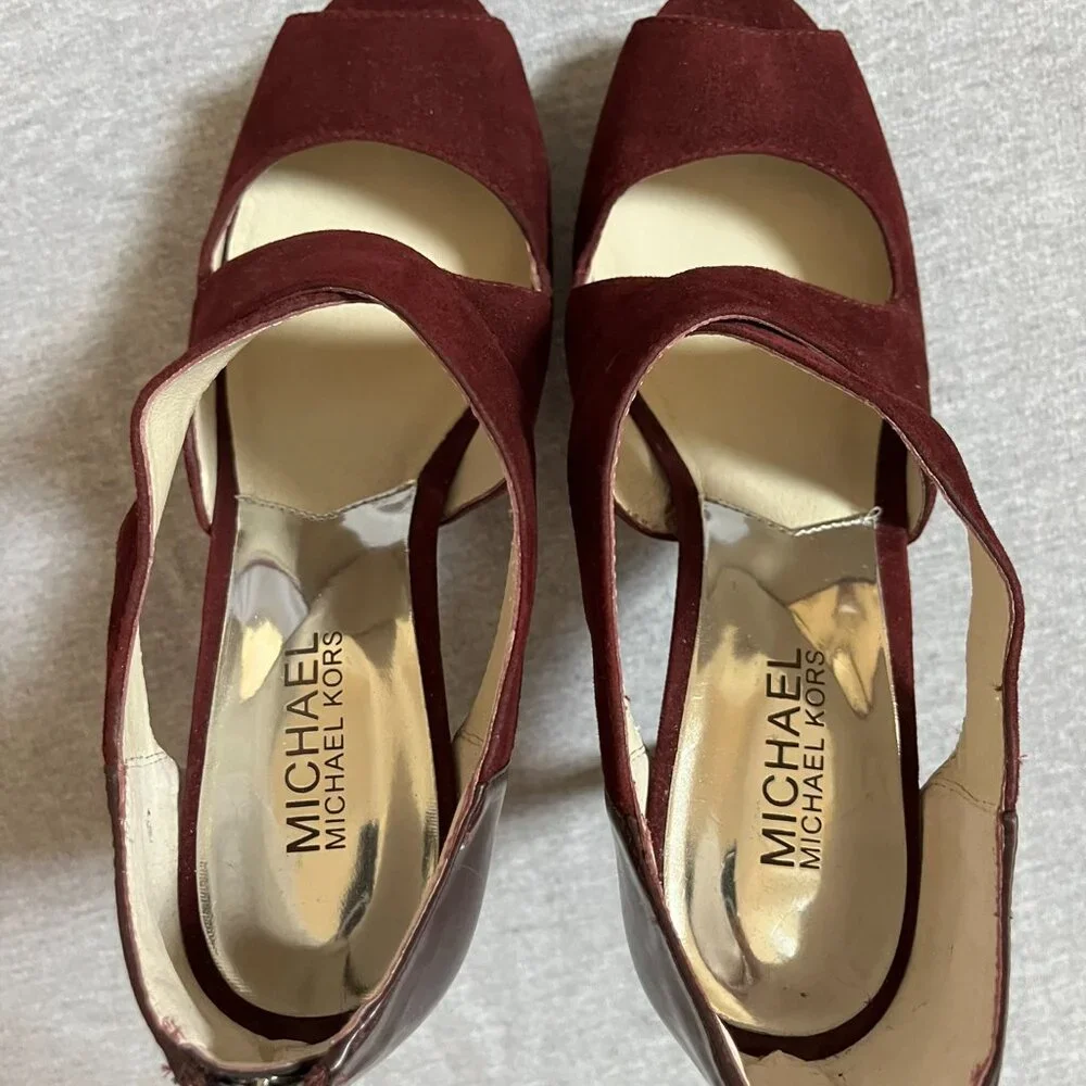 MICHAEL Michael Kors Burgundy Suede/Leather Heels, Never worn. Size 7 - Picture 5 of 12